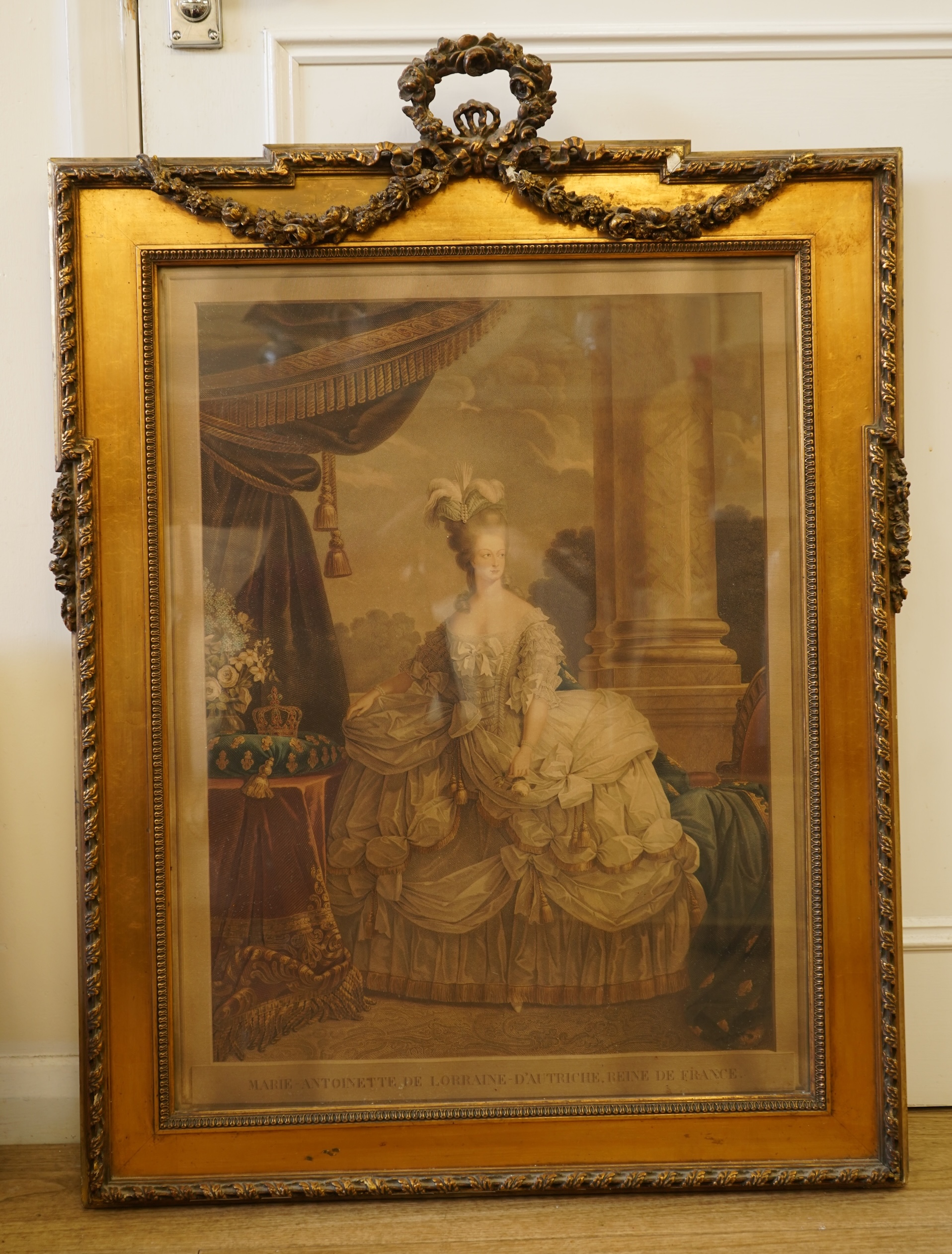 After Antoine Callet (1741-1823), Louis XVI and Marie Antoinette, pair of mezzotints, housed in giltwood frames, HRH Duke of Kent provenance, 68 x 51cm